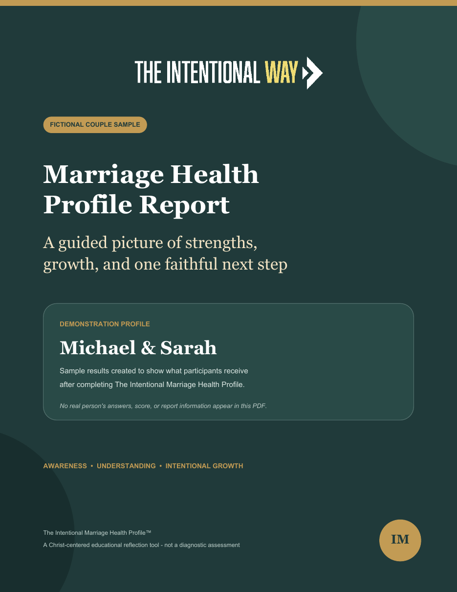 Cover of the fictional Intentional Marriage Health Profile sample report